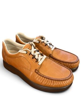 SAS Bout Time Leather Comfort Shoes USA Tan Lace Up Moc Toe Oxford Mens 9 Narrow